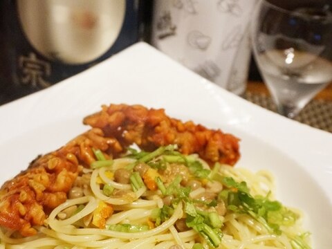 【宮城食材】蒸しホヤと納豆のスパゲッティーニ